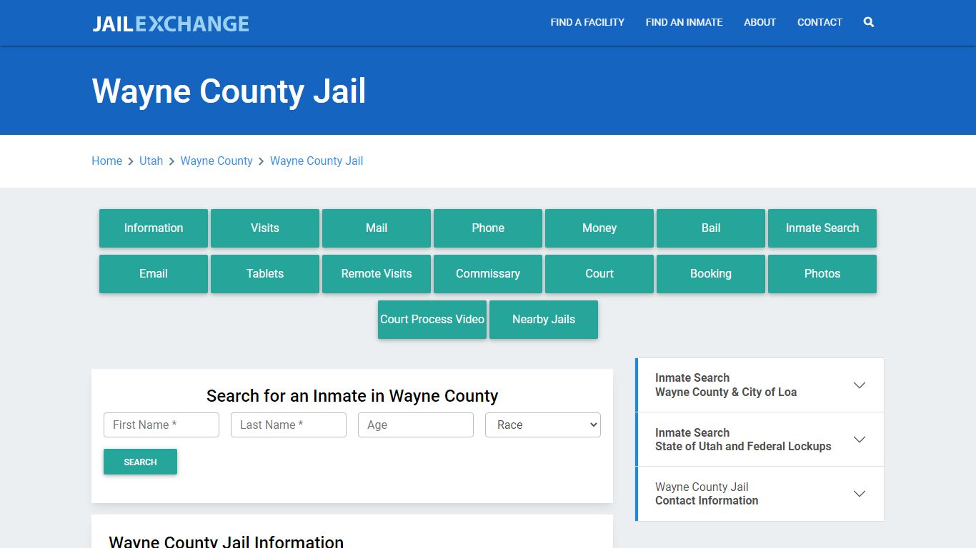 Wayne County Jail Roster Lookup, UT, Inmate Search