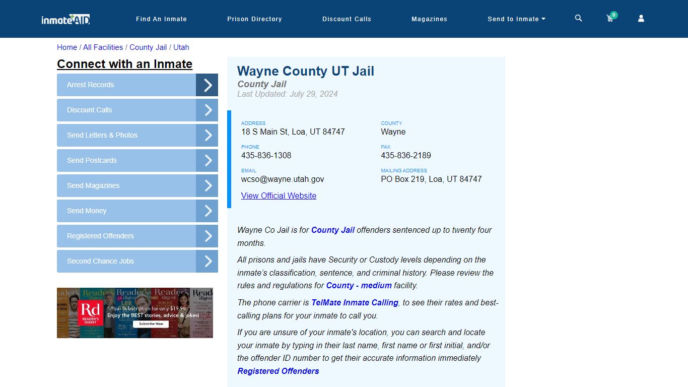 Wayne County UT Jail - Inmate Locator